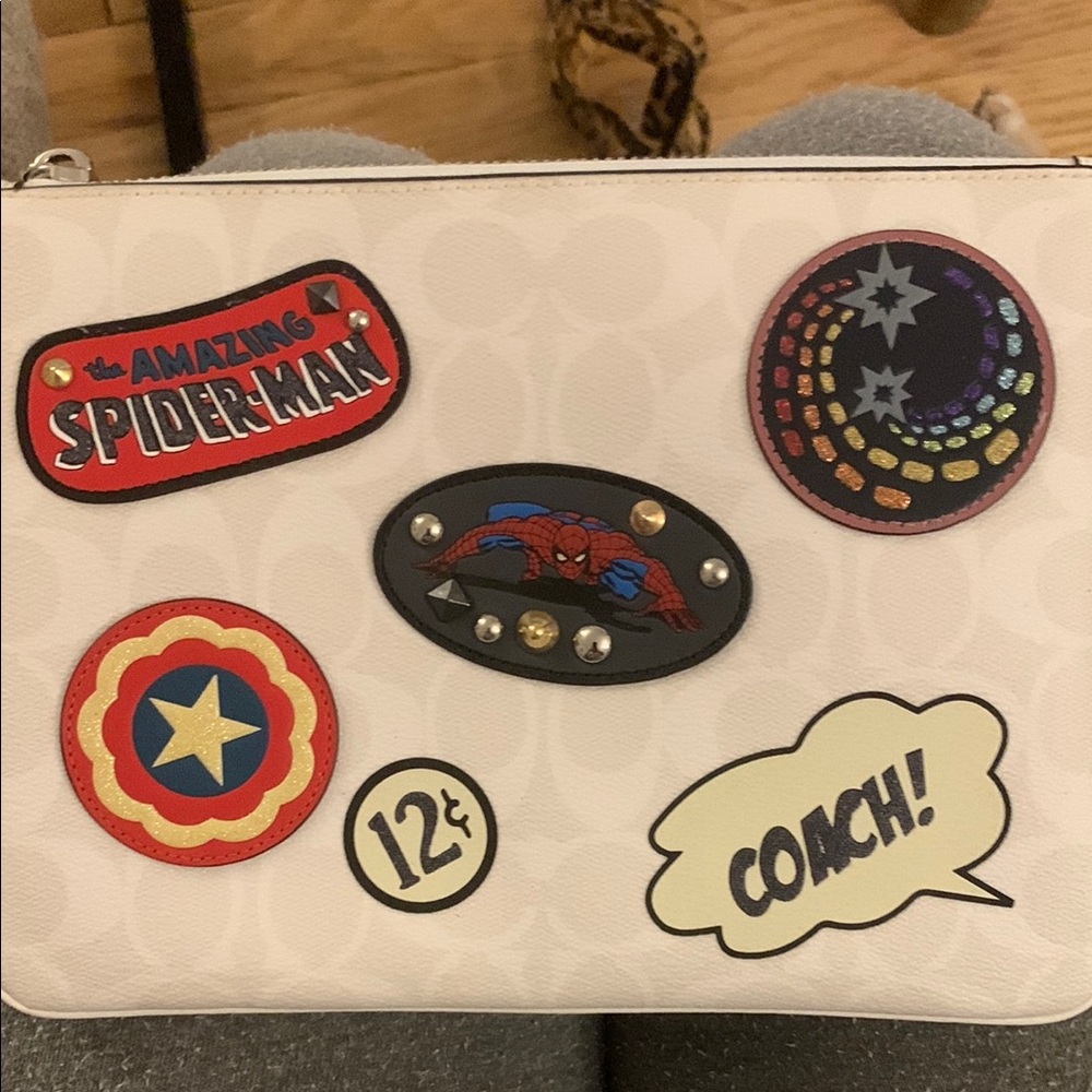 Coach White Clutch with Marvel Patches